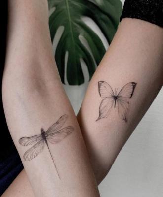 Motyl i ważka tatuaż dla dwojga