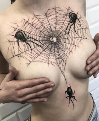 Tatuaż pająki i pajęczyna