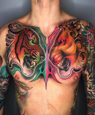 Tygrys i lew tatuaż 