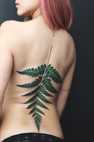 Tatuaż liść paproci na plecach