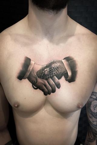 Tatuaż wąż i dłoń